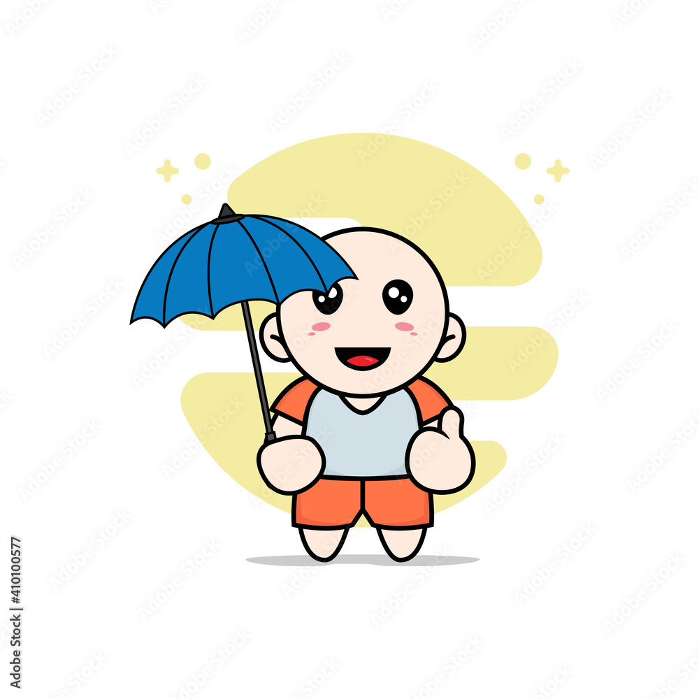 Cute kids character holding a umbrella.