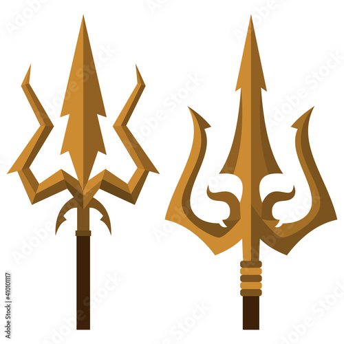 Trishul indian trident vector cartoon icons set isolated on a white background.