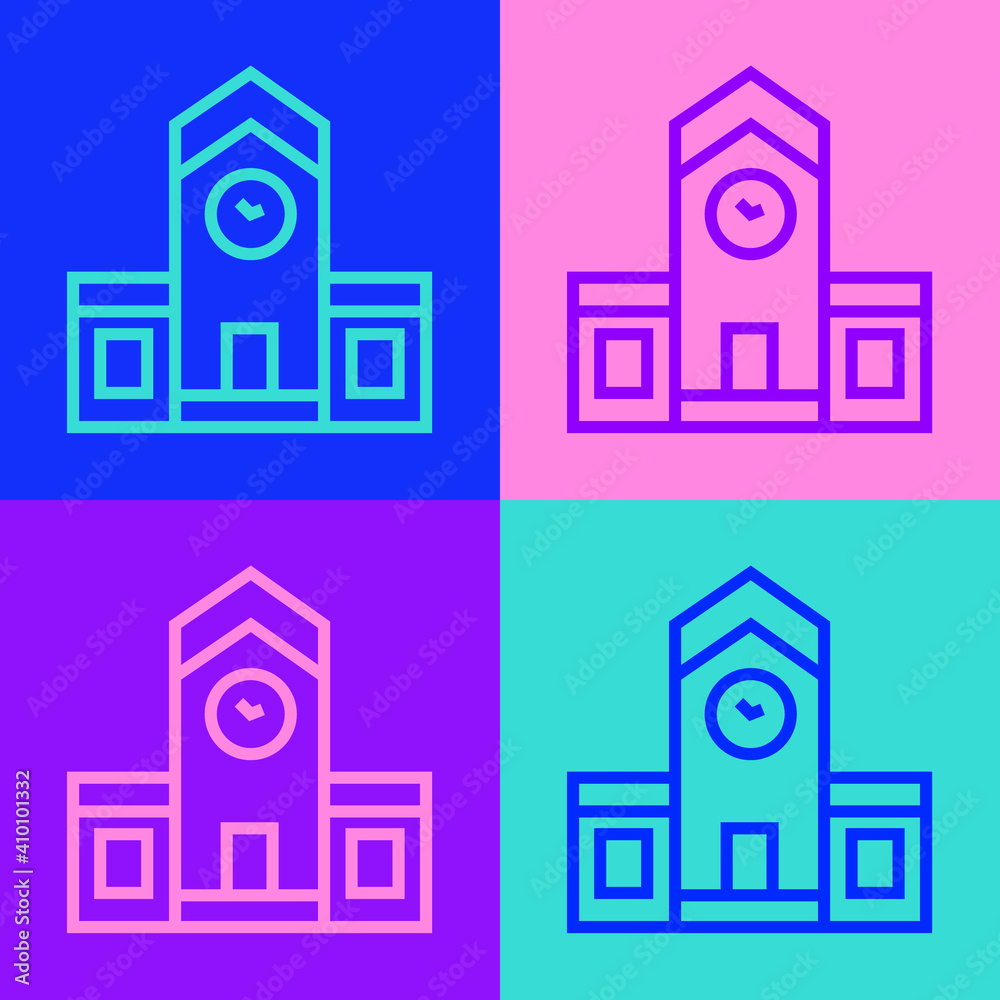 Pop art line Railway station icon isolated on color background. Vector. Pop art line Railway station icon isolated on color background. Vector.