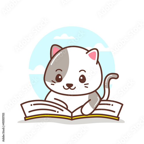 cute little cat reading a book