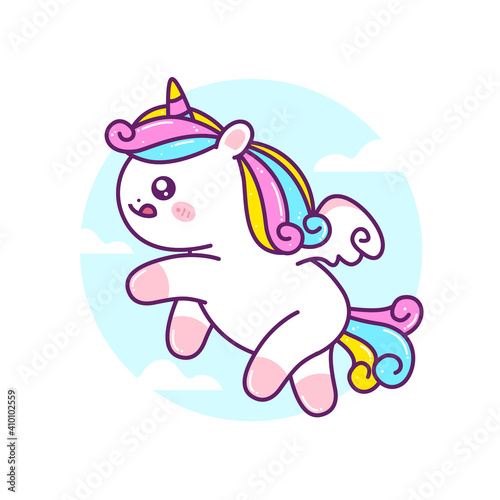 cute little unicorn flying in the sky