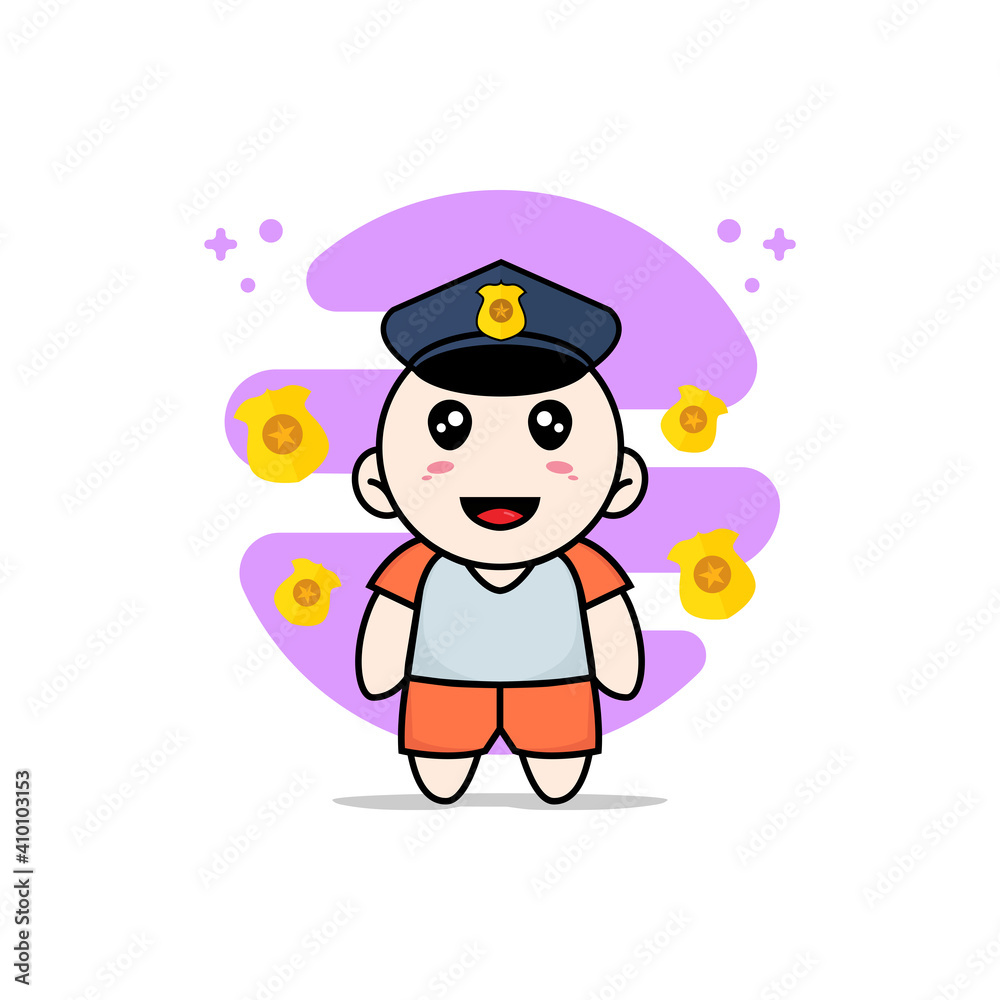 Cute kids character wearing police costume.