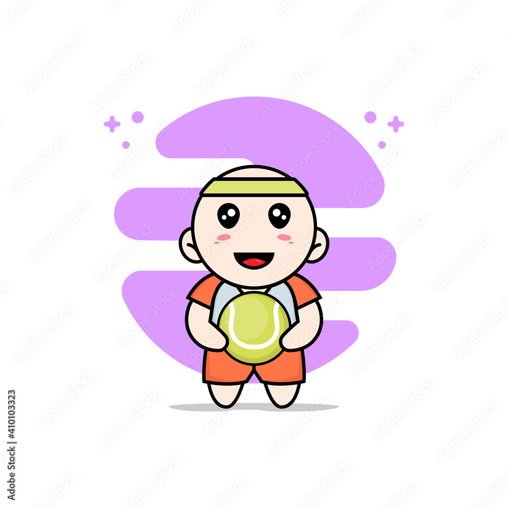 Cute kids character holding a tennis ball. Cute kids character holding a tennis ball.