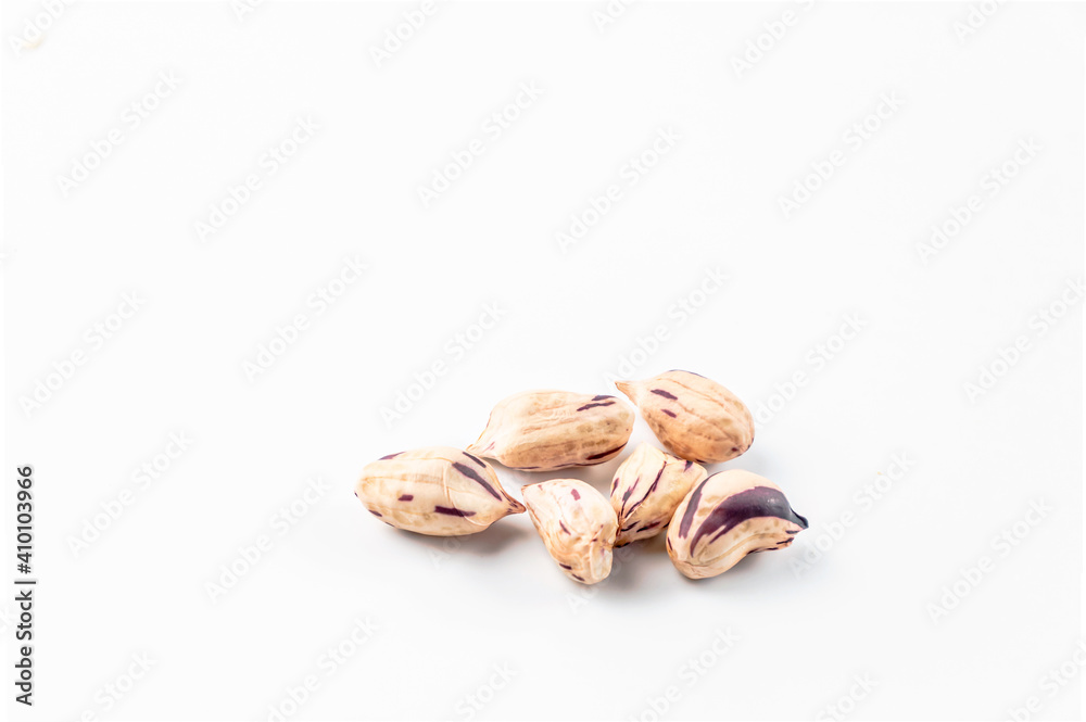 peanut, dried groundnuts, monkey nut on white background