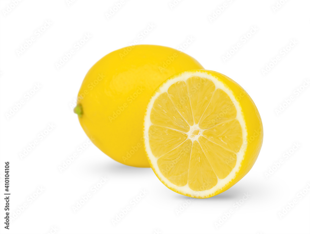 A whole lemon and it's half isolated on a white background A whole lemon and it's half isolated on a white background