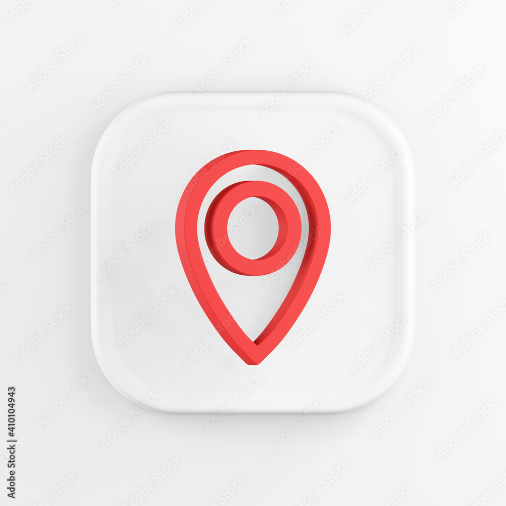 3d rendering square white icon button key red location symbol isolated on white background. 3d rendering square white icon button key red location symbol isolated on white background.
