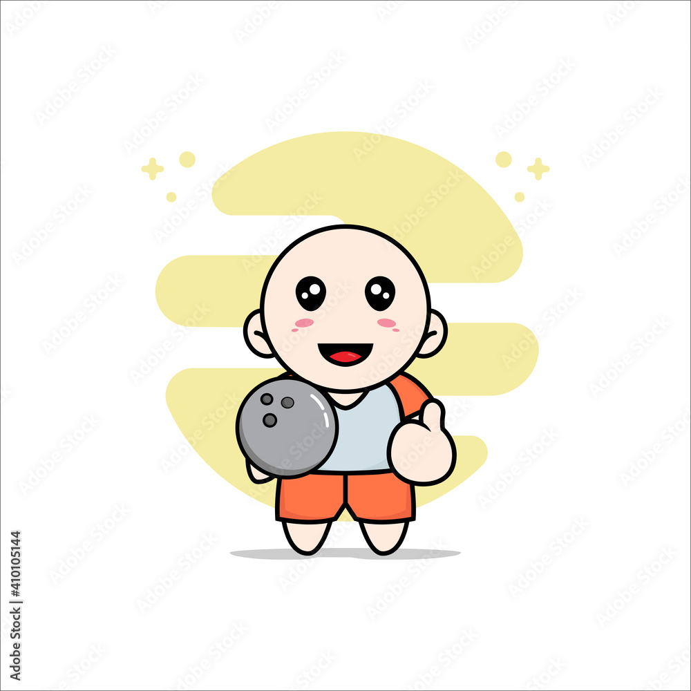 Cute kids character holding a bowling ball.