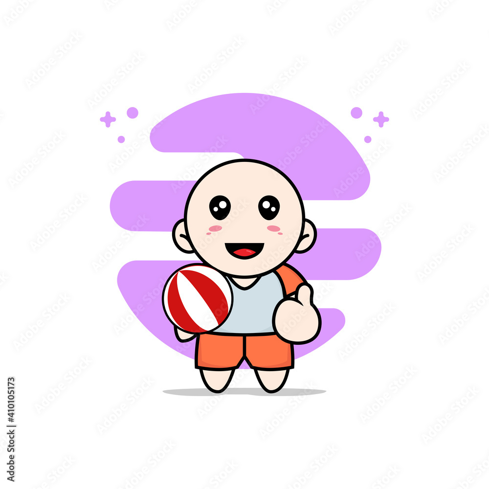 Cute kids character holding a ball.