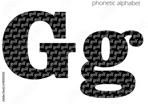 G (golf) 3d illustration phonetic alphabet design for decoration in black and white