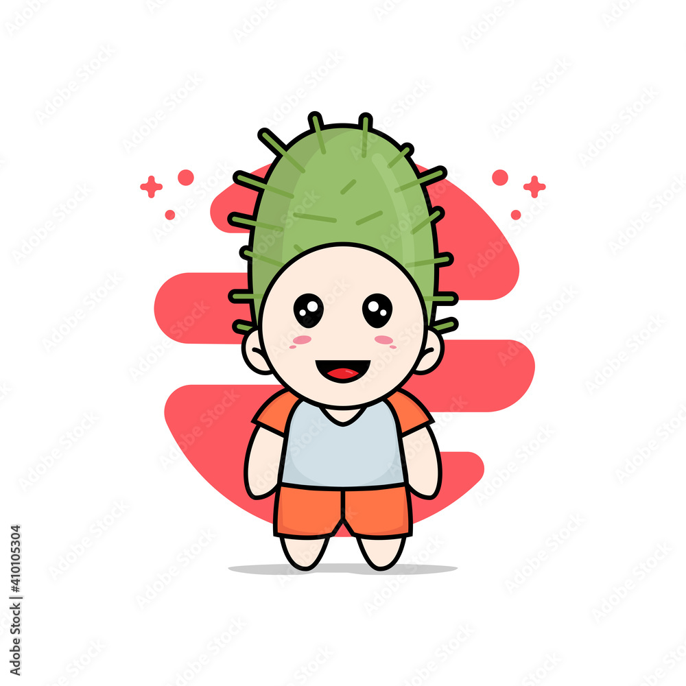 Cute kids character wearing cactus costume.