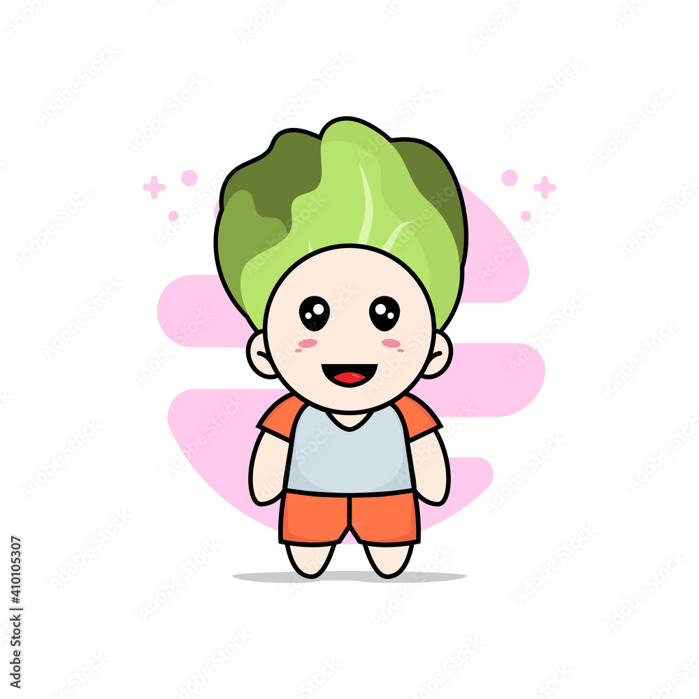 Cute kids character wearing cabbage costume.