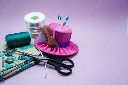 Pincushion hat design crochet and bespoke sewing ancillaries used by tailors photo