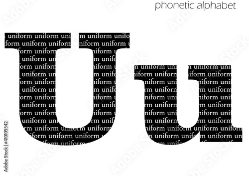 U (uniform) 3d illustration phonetic alphabet design for decoration in black and white