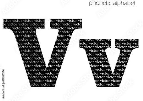 V (victor) 3d illustration phonetic alphabet design for decoration in black and white