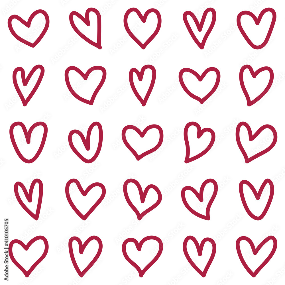 Love hearts with solid line. cute shape of love, hand drawn romantic heart and valentines day symbol, vector template ai and eps10