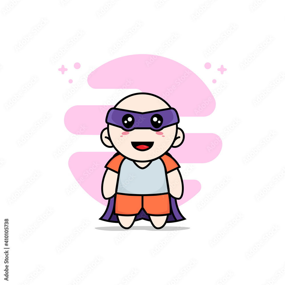 Cute kids character wearing superhero costume.