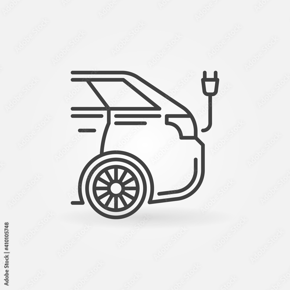 Electric Vehicle with Power Plug vector thin line concept icon or design element