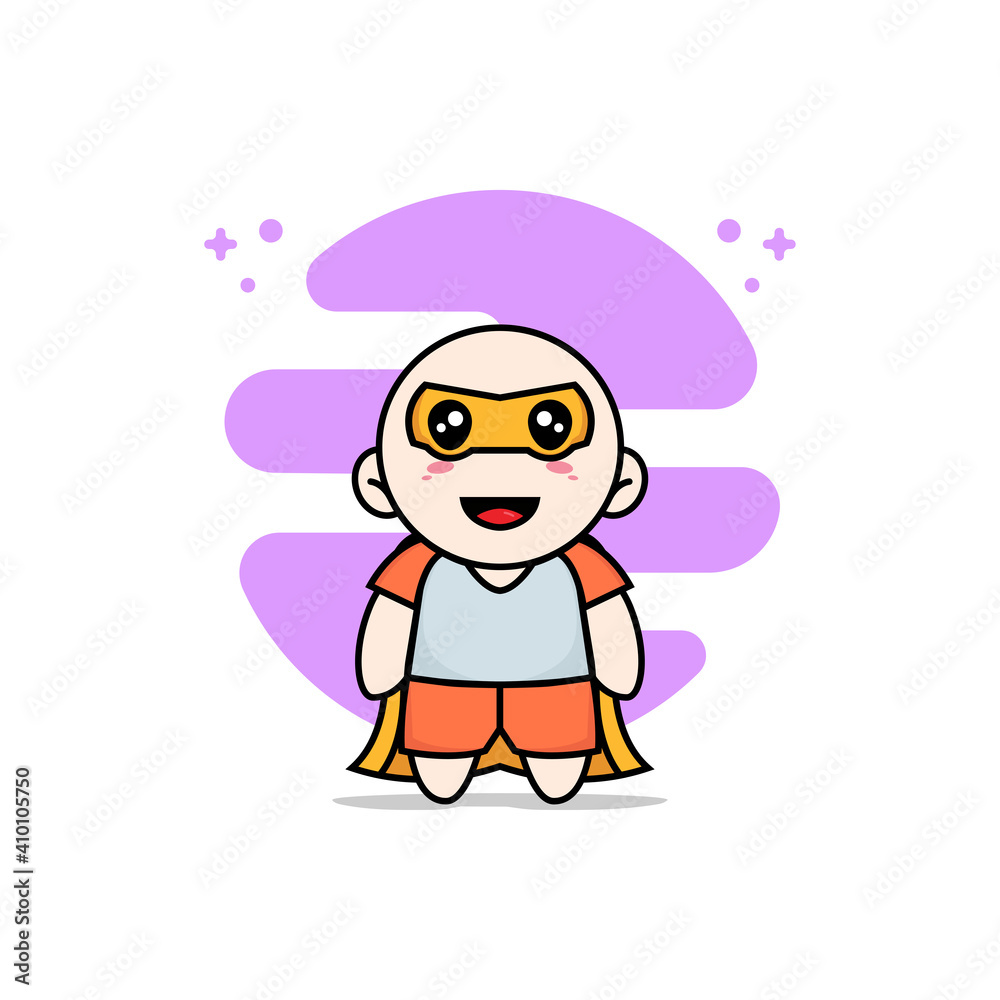 Cute kids character wearing superhero costume.