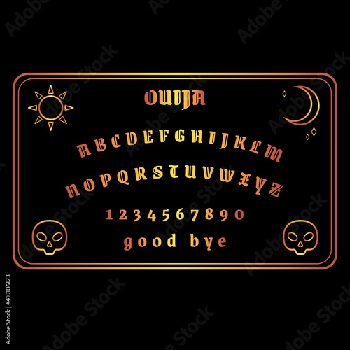 Golden symbol of ouija board on the black background