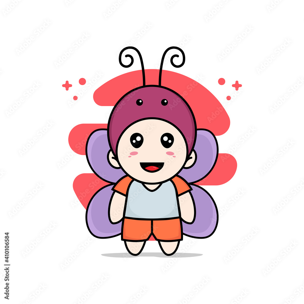 Cute kids character wearing butterfly costume.