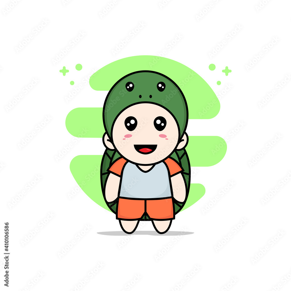 Cute kids character wearing turtle costume. Cute kids character wearing turtle costume.