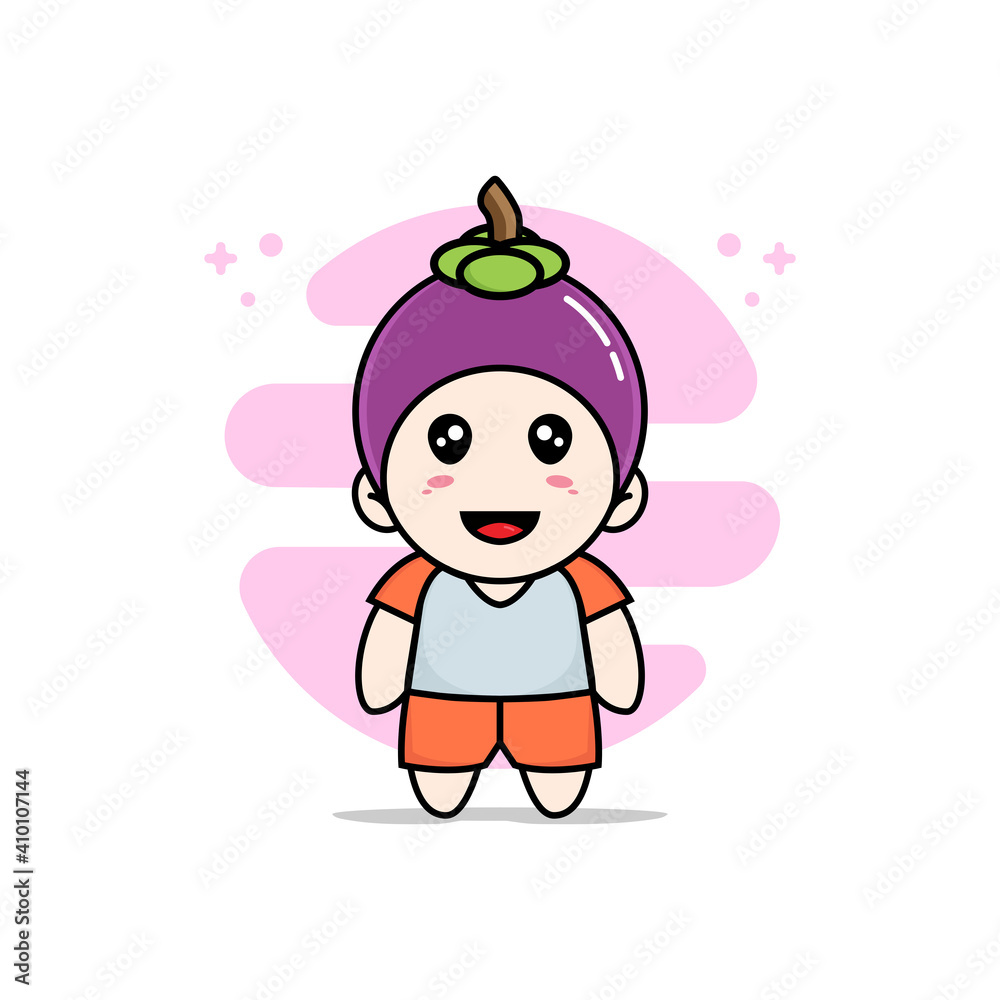 Cute kids character wearing mangosteen costume. Cute kids character wearing mangosteen costume.