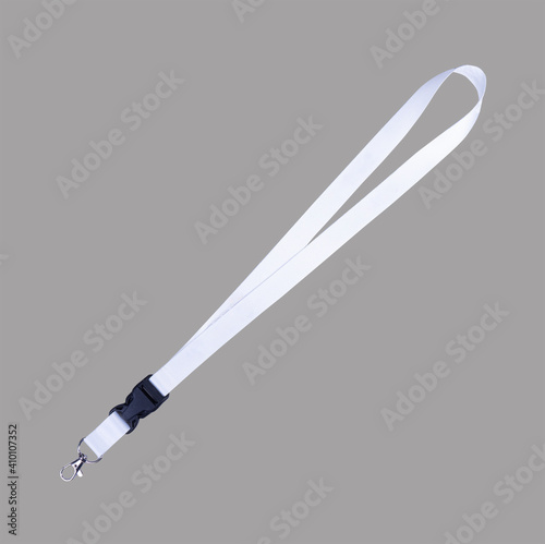 white Lanyard Neck Strap  with Metal Lobster Clip and Safety Breakaway Clasp-Isolated on grey background photo