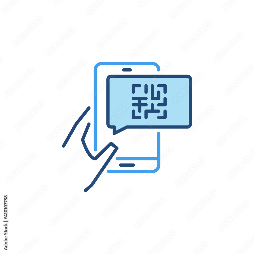 Hand holding Smartphone with QR Code Message vector concept colored icon or symbol