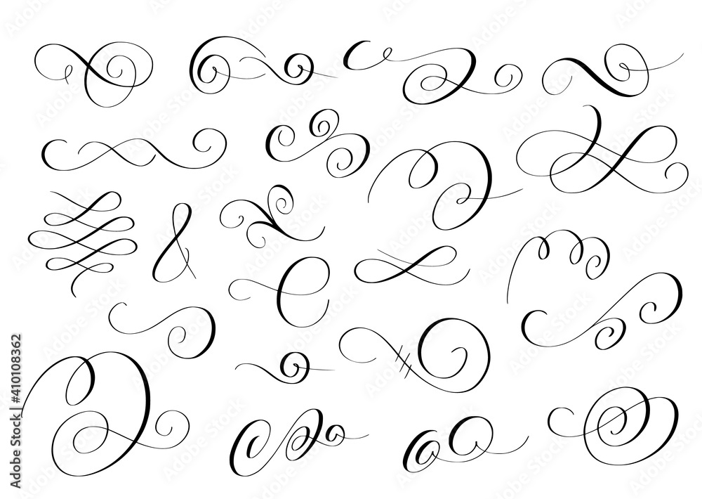 Vector swirls set. Pen calligraphy flourish design