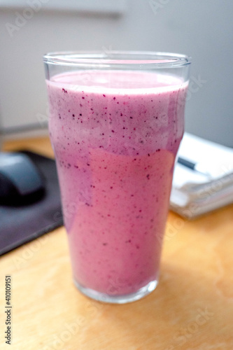 Raspberry, blueberry, mango, banana smoothie 