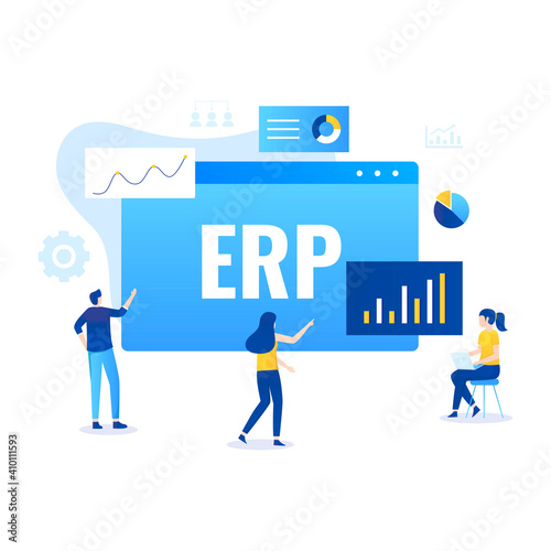 ERP Enterprise resource planning illustration concept. Illustration for websites, landing pages, mobile applications, posters and banners