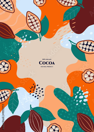 Vector frame with doodle cocoa and abstract elements. Hand drawn illustrations.
