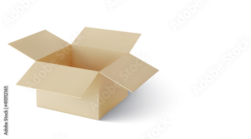 Realistic cardboard brown delivery box with shadow isolated on white background. Vector illustration
