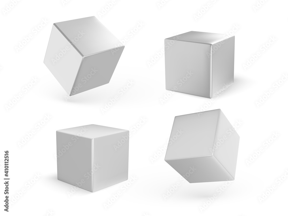 Collection of white cubes with shadow isolated on white background. White blocks. Vector illustration Collection of white cubes with shadow isolated on white background. White blocks. Vector illustration