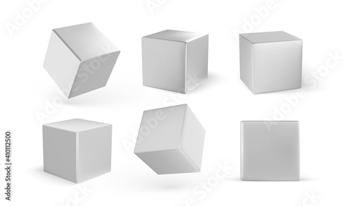 Set of white cubes with shadow isolated on white background. White blocks. Vector illustration