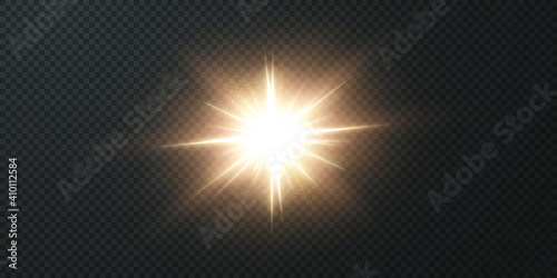 The sun is shining brightlight rays with realistic glare. Light star on a transparent black background. Light star gold png. Light sun gold png. Light flash gold png. Powder png.