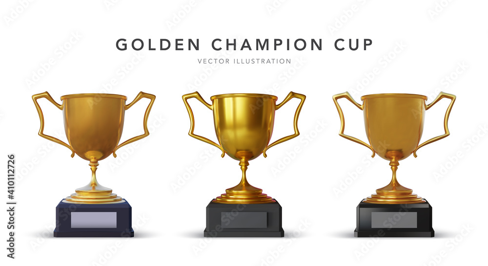 Collection of realistic gold cup with shadow isolated on white background. Vector illustration Collection of realistic gold cup with shadow isolated on white background. Vector illustration