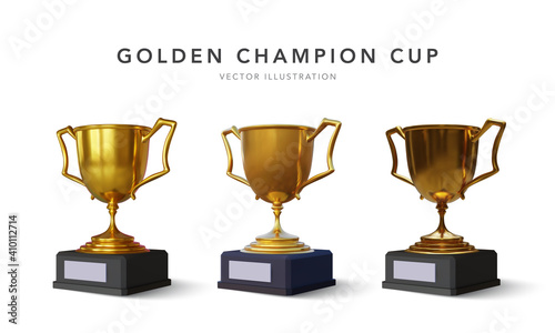 Set of gold cup isolated on white background. Vector illustration