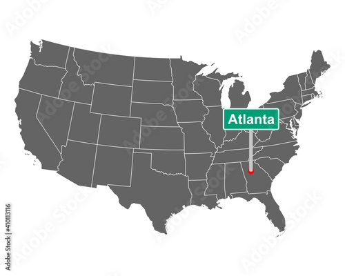 Atlanta Ortsschild und Karte der USA