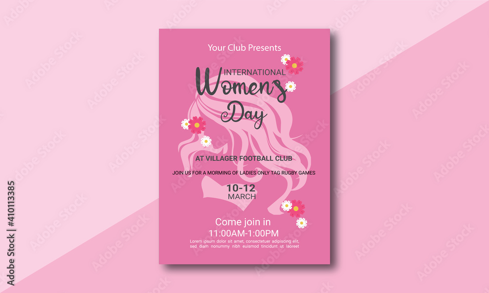 8 march. Happy Women's Day celebration on pink paint background. Vector templates with cute women for card, poster, flyer.