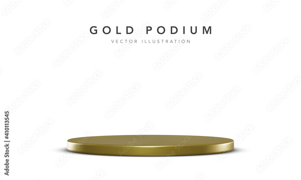 Realistic gold podium. Round winner pedestal. 3d empty platform. Vector illiustration Realistic gold podium. Round winner pedestal. 3d empty platform. Vector illiustration