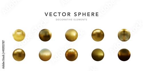 Set of gold sphere isolated on white background. Vector illustration
