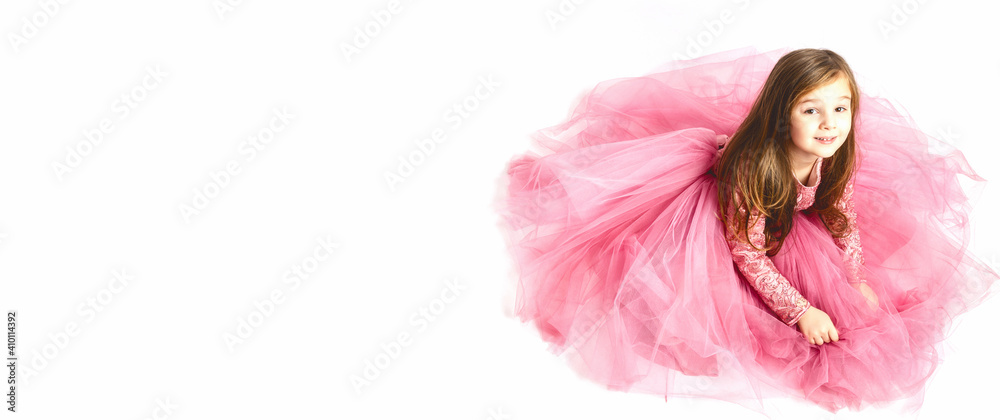 little Princess. Portrait of a cute Caucasian little girl in an evening ...