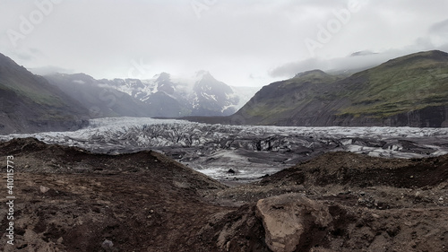 Travel to Iceland. Beautiful Icelandic landscape. Svinafell Glacier