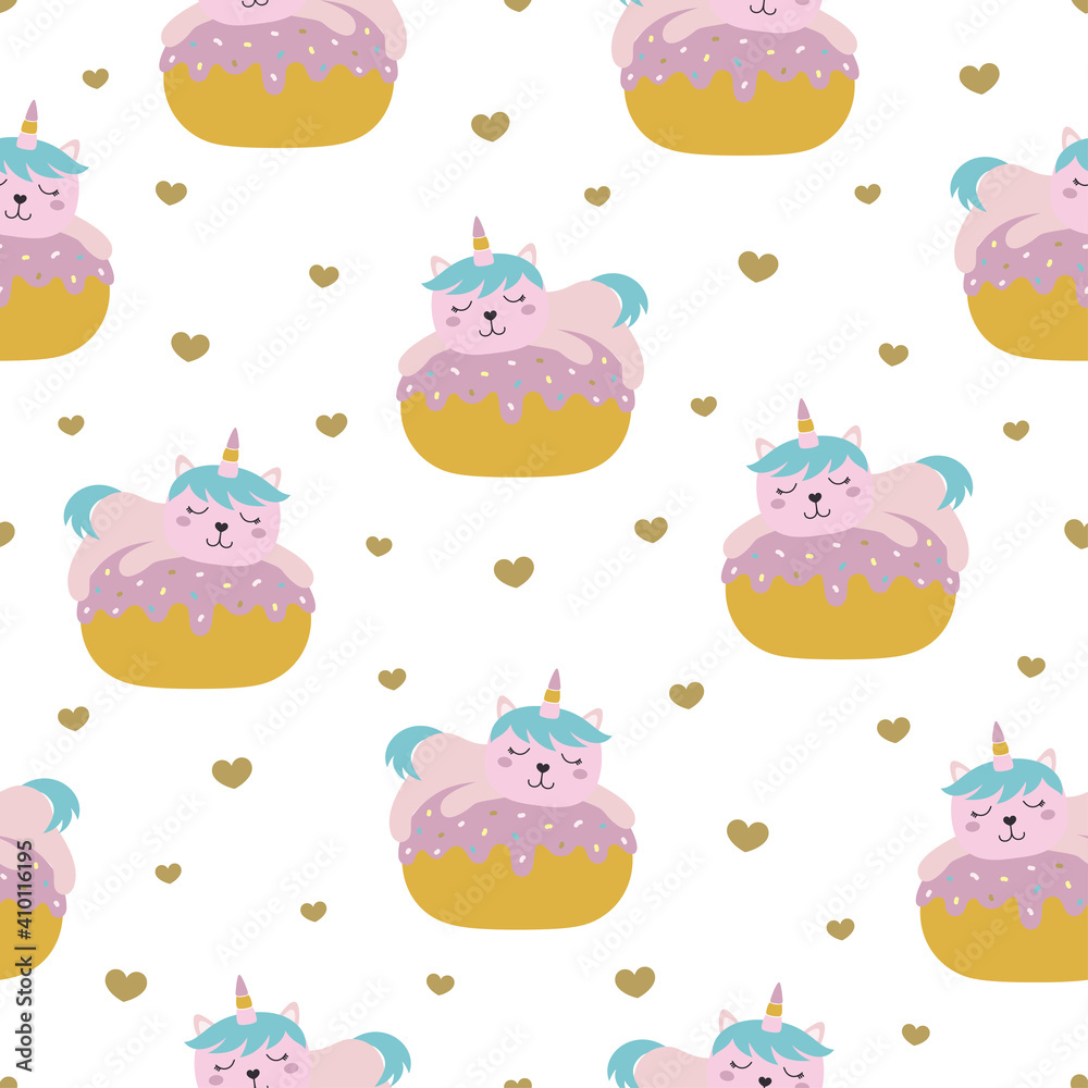 cute cat unicorn seamless pattern, vector illustration cute cat unicorn seamless pattern, vector illustration