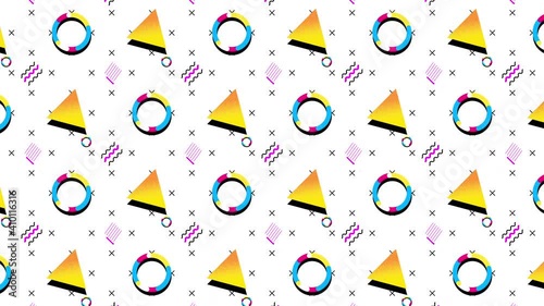 90's retro style animated looping background.  Classic 90s geometric shapes and colours.
This is the white background version

4K looped,  loop for as long as you need!