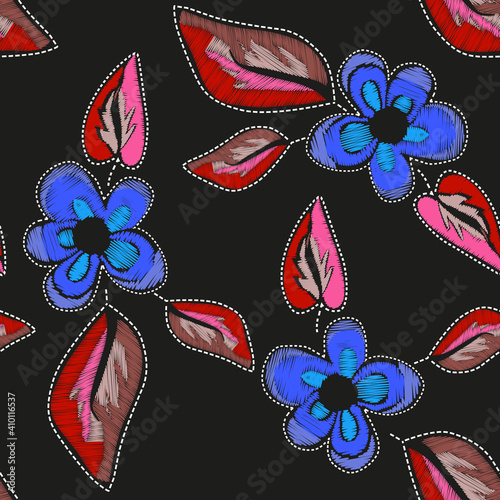 Embroidery Flowers Seamless Pattern