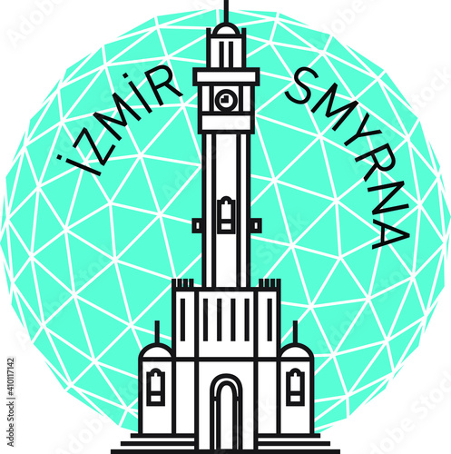 Turkey city Izmir clock tower drawing