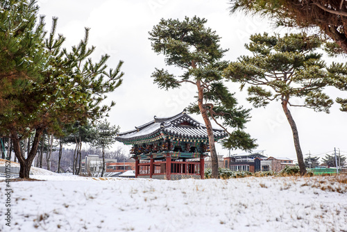 The Royal tombs of Milsunggun.Kwangju city,Korea.28th,Jan.2021. The historical house of Royal tombs in the forest at winter season.