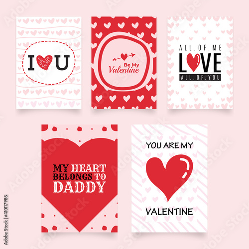 Minimalist Valentine's day cards set abstract hearts A5 A6 paper size template design vector ai and eps10